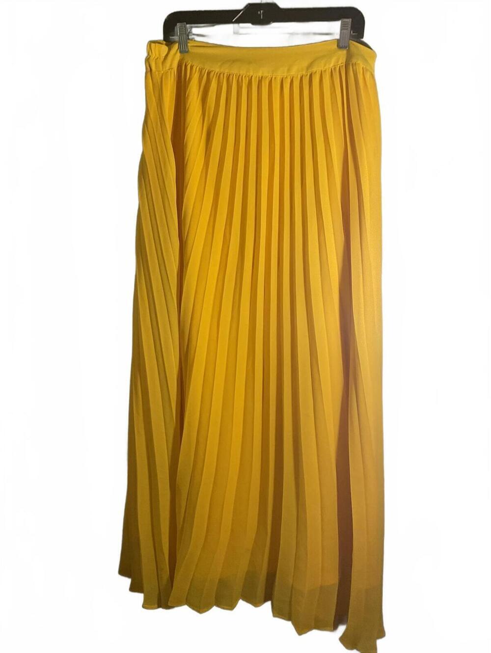 Ebossy Bright Yellow Pleated Maxi Skirt 2XL